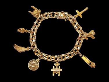 14k Charm Bracelet w/10k Gold Alaska Themed Charms