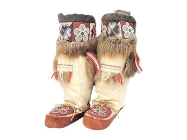 Exceptional Seal Skin, Caribou Fur & Beaded Mukluks
