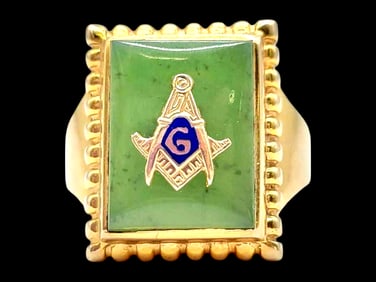 10k Yellow Gold & Jade Masonic Ring