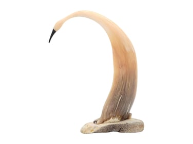 Inuit Muskox Horn Crane on Fossilized Whalebone Base