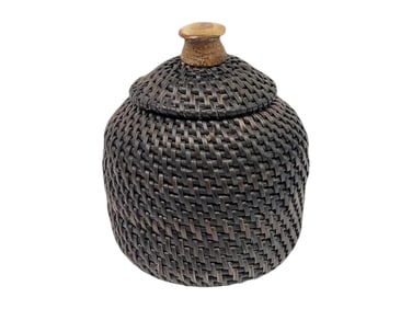 Iñupiaq Baleen Basket w/ Fossilized Walrus Tusk Artifact Finial