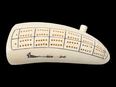 Iñupiaq Whale Tooth Scrimshaw Cribbage Board - Howard Weyahok