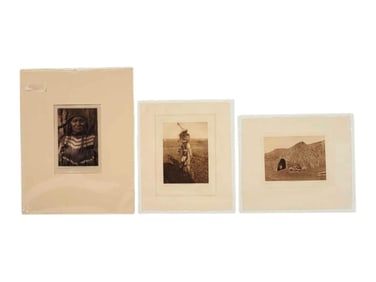 Edward S. Curtis "Primitive Apache Home," "Flathead Female Type" & "A Little Oto" Photogravures