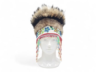 Yup'ik Dance Headdress w/ Beads & Fur