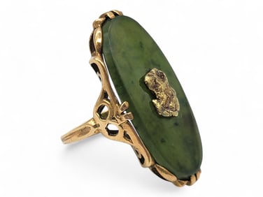 10k Yellow Gold, Gold Nugget & Jade Ring