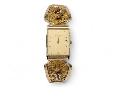14k Bulova Gold Nugget & Diamond Wristwatch