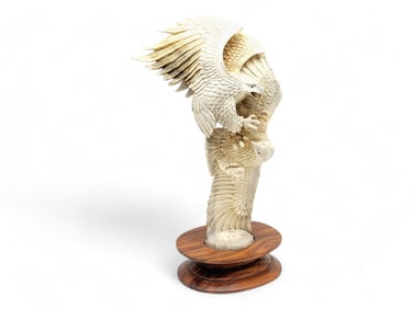 Relief Carved Moose Antler of Fighting Bald Eagles