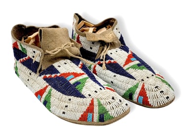 Plains Indian Buffalo Hide & Beaded Moccasins