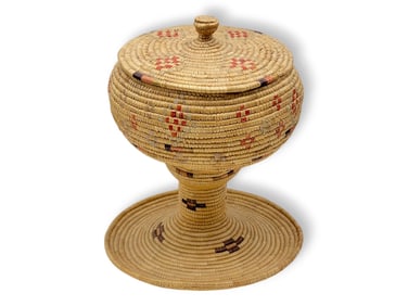 Yup'ik Grass Basket w/ Pedestal Base - Pauline Pleasant