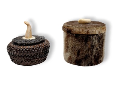 Baleen & Seal Fur Baskets w/ Walrus Tusk Finials