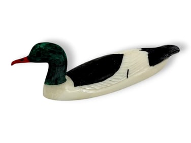 Iñupiat Walrus Tusk Polychrome Common Merganser Figurine - Al Mayac