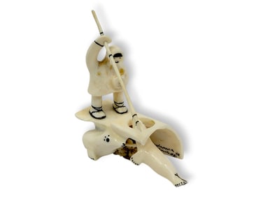 Walrus Tusk Seal Hunter Sculpture - Mike Saclamana, Jr.