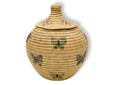 Yup'ik Coiled Grass Butterfly Basket - Susie Angaiak