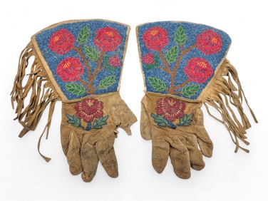 Plains Indians Buffalo Hide & Beaded Gauntlets