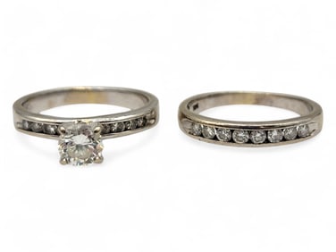 Diamond Engagement & Wedding Ring Set in 14k White Gold