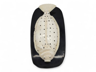 Walrus Tusk Halibut Carving on Baleen Base