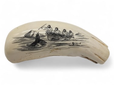 Whale Tooth w/ Whale Hunter Scrimshaw - Harry Apodruk