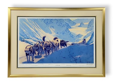 Fred Machetanz "Reaching the Pass" Artist Proof w/ Diphtheria Serum Run & Iditarod Champ Signatures