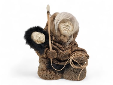 Fossil Whalebone Carving of Iñupiat Family