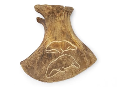 Fossilized Whale Scapula Carving - Simeon Oitillian, Sr.