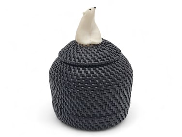 Baleen Basket w/ Walrus Tusk Polar Bear Finial - Carl E. Hank