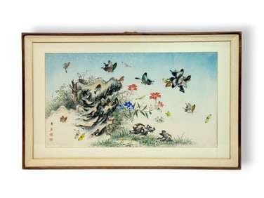 Large Chinese Watercolor & Ink Original Butterfly Painting
