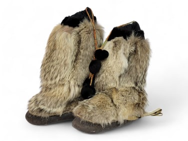 Coyote Fur Mukluks w/ Pom-Pom Ties