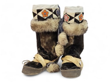 Spotted Seal Fur Mukluks w/ Beaded Trim