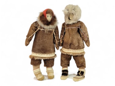 Handmade Inuit Dolls w/ Fur Apparel