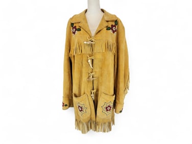 Plains Indian Suede Jacket with Beaded Embellishments & Antler Toggles