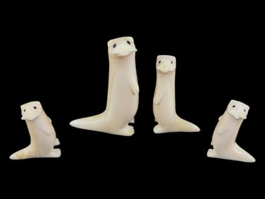 Walrus Tusk "Standing Otter" Carvings - Aaron Oseuk, Sr.