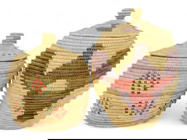 Yup'ik Polychrome Coiled Grass Baskets