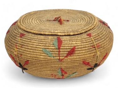 Antique Yup'ik Polychrome Coiled Grass Basket