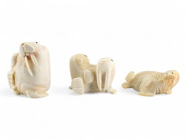 Walrus Tusk Carved Walrus Figurines -  Joseph K. Slwooko & Archie Slwooko