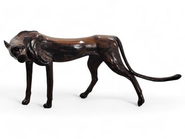 Carved & Polished Dark Wood Lifesize Jaguar Statue