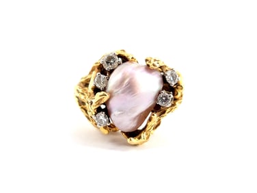 18k Yellow Gold, Pearl & Diamond Ring