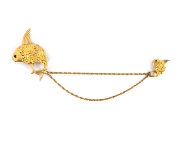 10k & Gold Nugget Fish Brooch