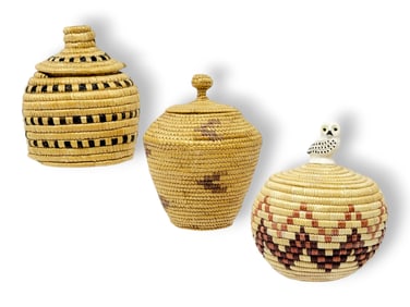 Yup'ik Coiled Grass Baskets - Margaret Wassillie & Others