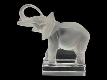 Lalique Frosted Crystal Elephant Paperweight
