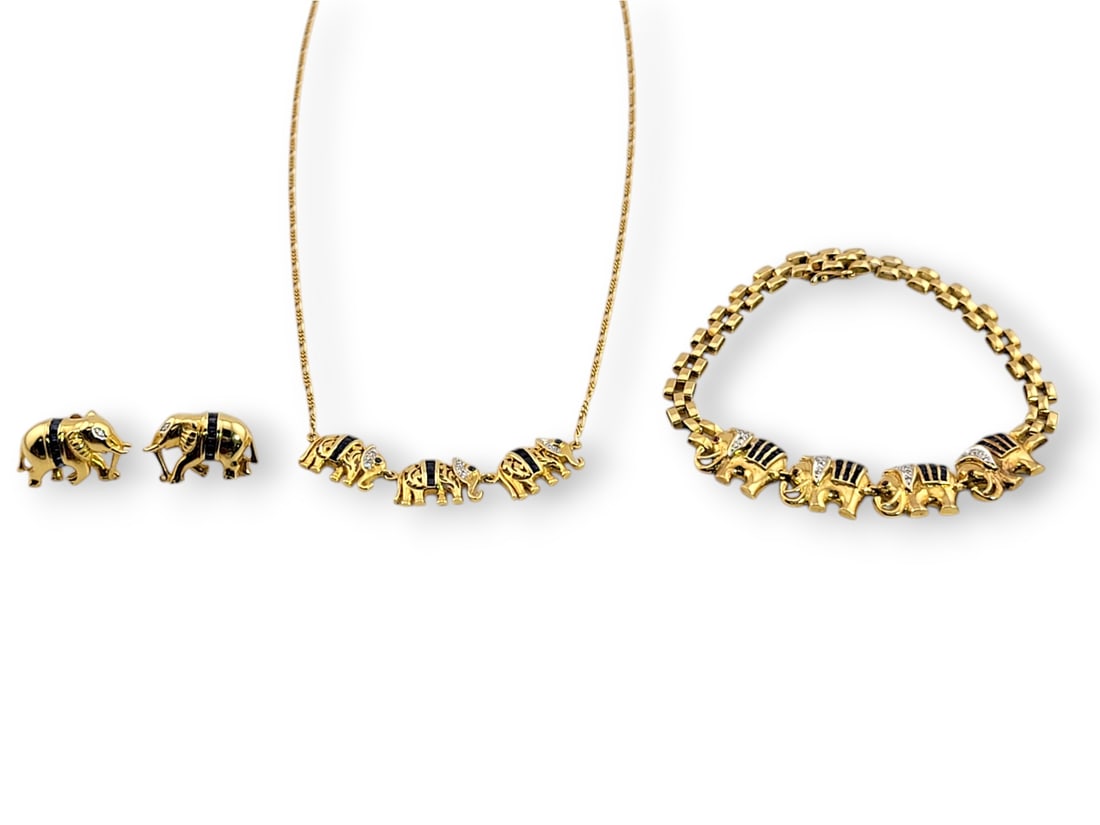 18k Yellow Gold, Sapphire & Diamond Elephant Jewelry Suite (1 of 14)