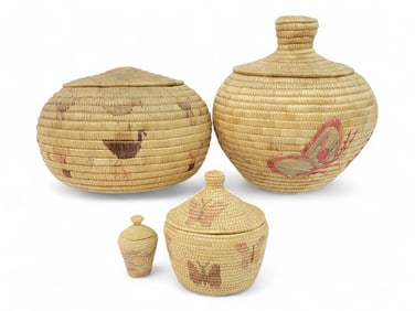 Yup'ik Polychrome Coiled Grass Baskets