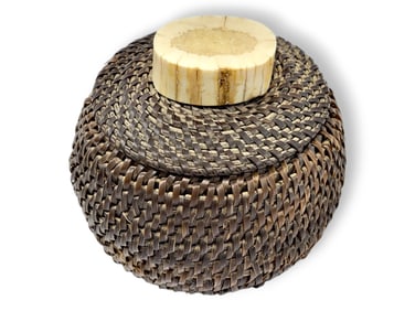 Iñupiaq Baleen Basket w/ Walrus Tusk Finial