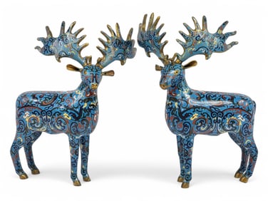 Pair of Large Cloisonné Stags