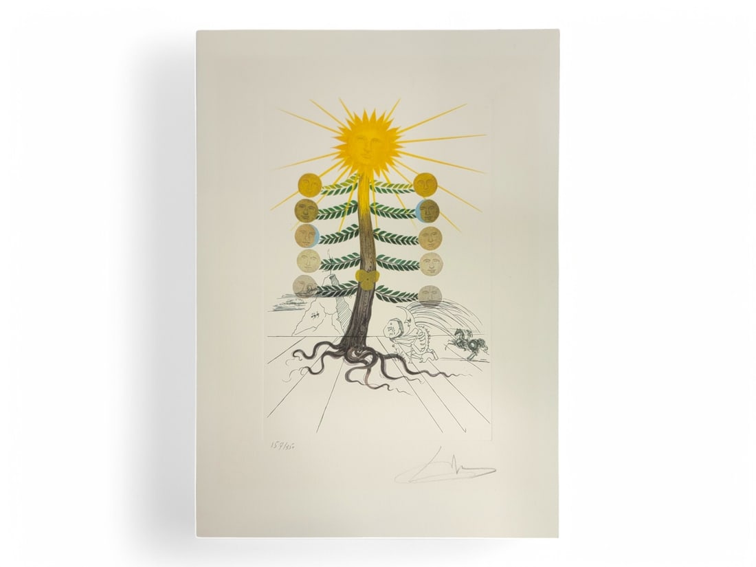 Salvador Dali "Luna Geminata" Print: A signed and numbered 157/350 loose print entitled "Luna Geminata", by late painter and surrealist artist Salvador Dalí (Spanish, 1904-1989) c.1968. The piece a classic Dalí image depicting a sprout