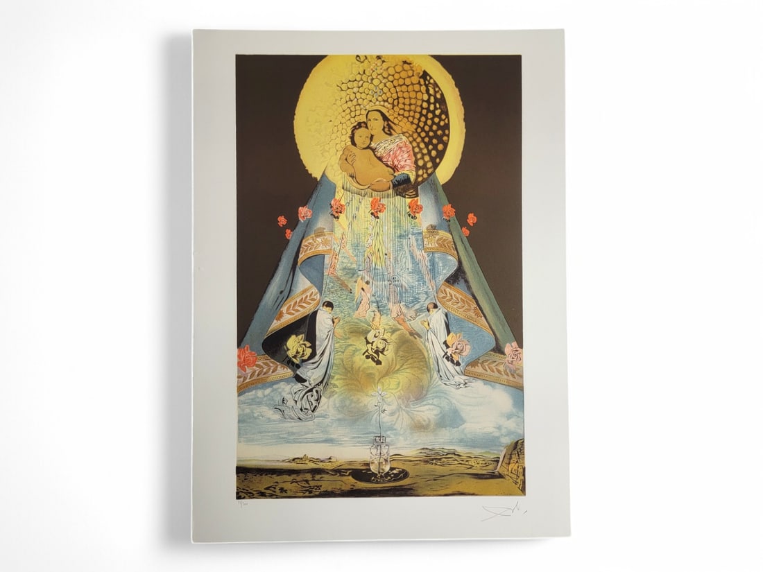 Salvador Dali "The Virgin of Guadalupe" Print: A signed and numbered 15/300 loose print entitled "The Virgin of Guadalupe", by late painter and surrealist artist Salvador Dalí (Spanish, 1904-1989) c.1959. The piece depicts Dalí’s take on the f