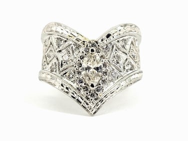 Platinum Marquise & Round Cut Diamond Ring