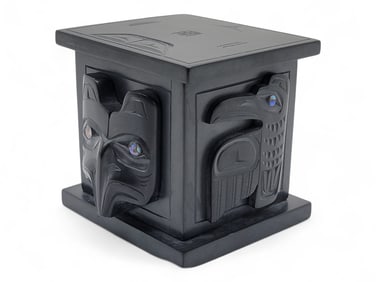 "Killer Whale & Salmon" Argillite Box w/ Formline Designs - Glen Pollard