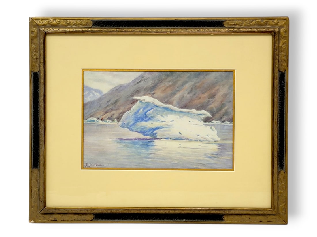 Theodore Richardson "Taku Glacier" Original Watercolor: An original watercolor on paper depicting the Taku Glacier, a tidewater glacier in Taku Inlet, southeast of Juneau, Alaska. Signed lower left for the successful California painter Theodore Richardson 