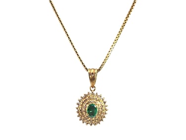 Emerald & Diamond Pendant Necklace in 18k Yellow Gold