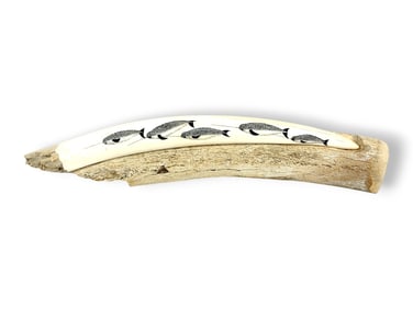 Walrus Tusk w/Scrimshaw Narwhal Scene - Richard Freeman
